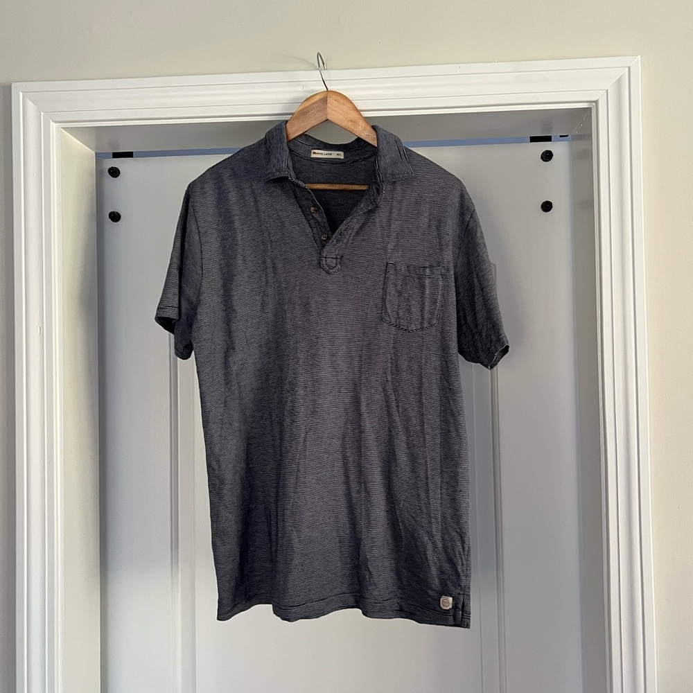 Marine Layer M/L Polo Navy and White Stripe